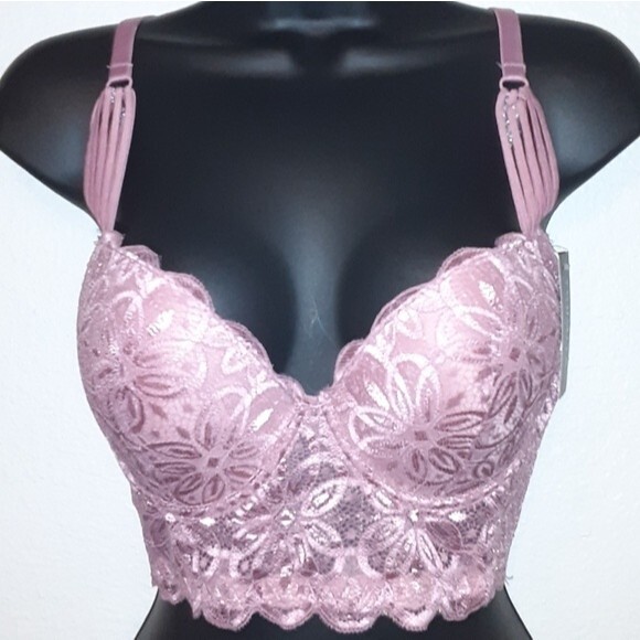 Youmita Mesa Rose Floral Lace Trim Longline Lace 36B Bra NWT - Picture 1 of 8
